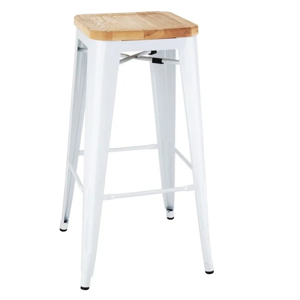 Bolero Bistro High Stools with Wooden Seat pad White